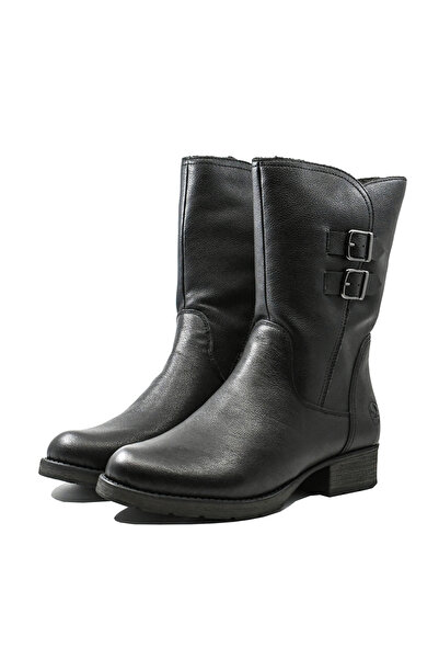 Rieker women's black leather boots with decorative straps and buckles - RIKZ 9571-00