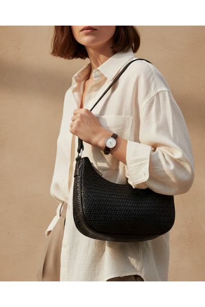 REDTAG Women Black Textured Handbag