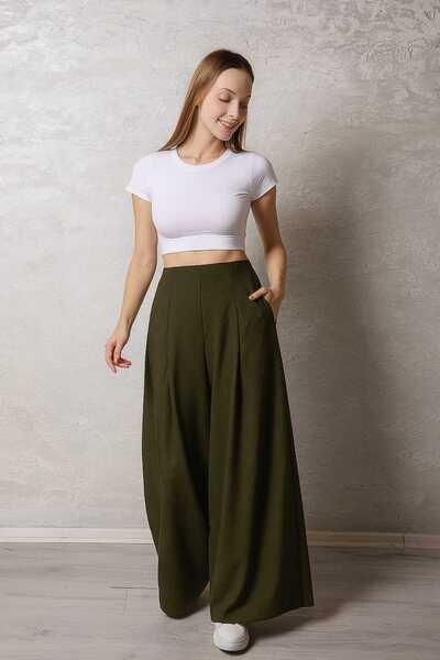 Maison La Femme Women's pleated palazzo pants with hidden pockets