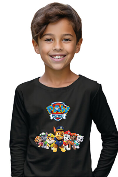 Texclusive Paw Patrol Tshirt Uzun Kol Çocuk Tişört Siyah