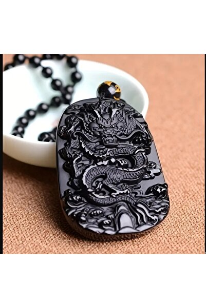 ORGANICYOU Yiwu 1Pc Retro Ethnic Style Obsidian Pendant, Dragon Pattern, Neck...
