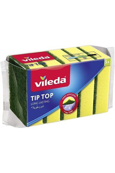 Vileda إسفنجة تنظيف الأطباق متوسطة الرغوة من تيب توب، 5 قطع