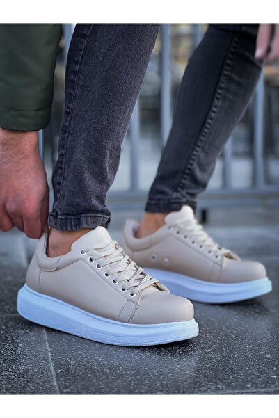 Lucy Shoes Yg257 Men's Lace-Up Leather High Quality Daily Casual Shoes Beige - Cbt
