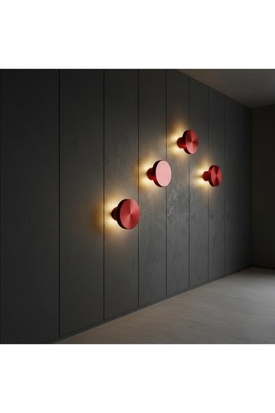 MOİRA Aura Led Metal Plaster Single Wall Sconce Diameter 12 Cm, Metallic Red, Ambiance Lighting Aura-15520-S