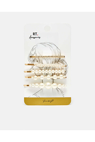REDTAG Women White Pearl Hair Clip Set (Pack of 5)