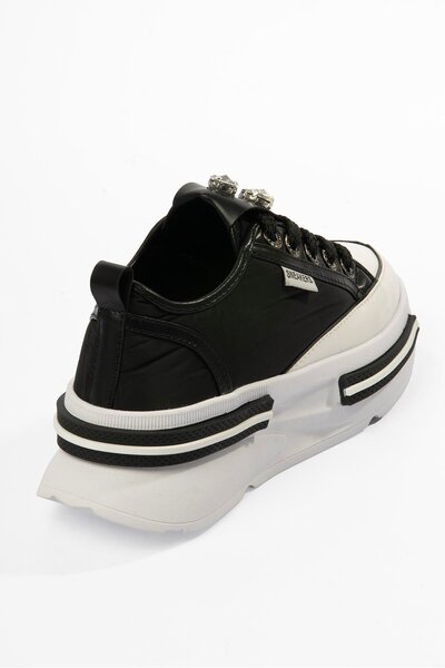 Mubiano Women's Parachute Sneaker Stone Detailed Thick Soled Black Zeyra