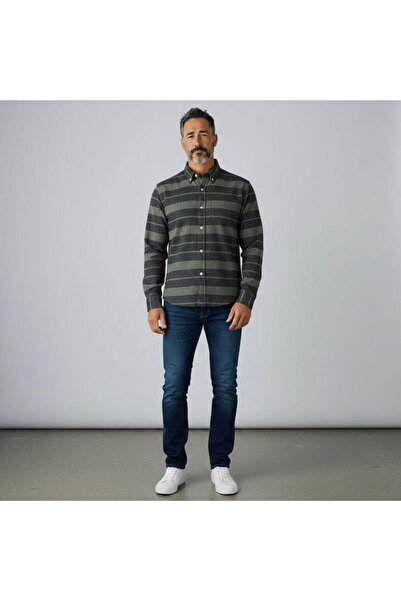 GÖMLEK GALERİSİ Classic Loose Fit Panel Patterned Wool Men's Shirt