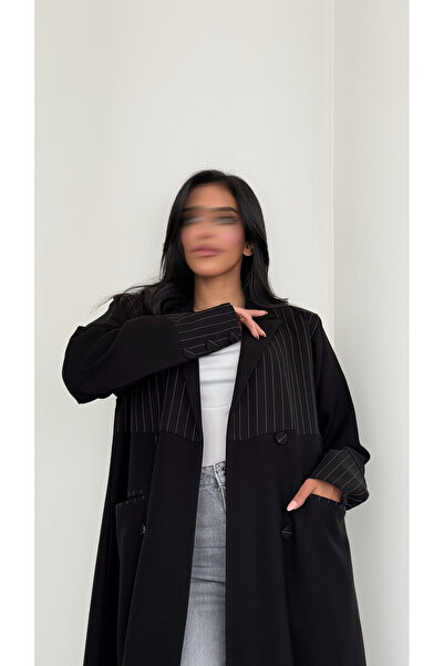 AYA عباية سوداء مخططة مع بليزر