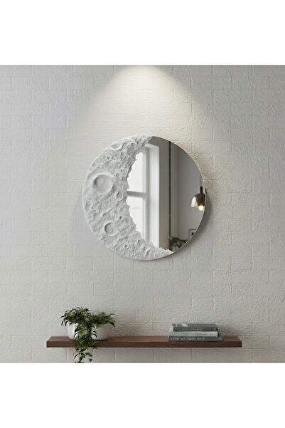 Atölye Pina El Yapımı Krater Ay Formlu kabartmalı Dekoratif Duvar Aynası Mode...