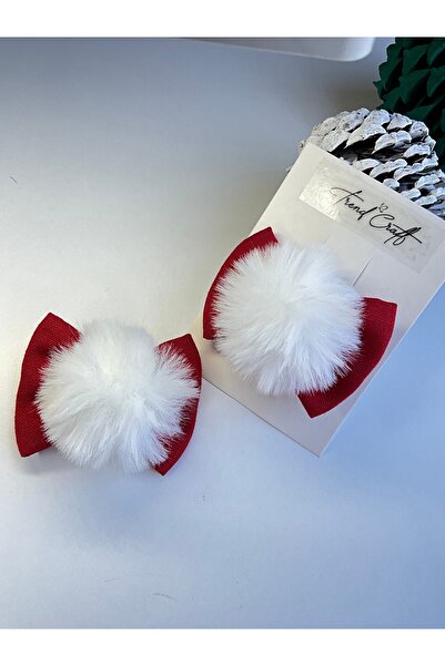 TrendCraft Beyaz Ponponlu 2’li Klipsli Toka