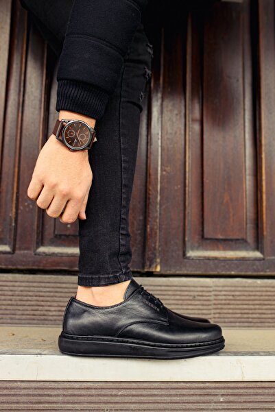 Lucy Shoes Yg003 Classica Pelle Di Cuoio Men's Casual Lace-Up Genuine Leather Classic Shoes Dst - Black