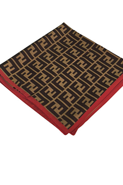 PİRAMİT FENDİ F DESEN VUAL İPEK ŞAL BORDO KAHVE