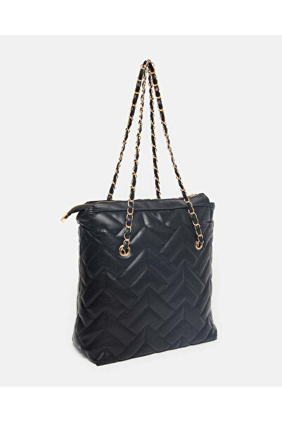 REDTAG Women Black Quilted Tote Bag