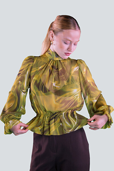 IDYL Beli̇ Büzülü Desenli̇ Bluz