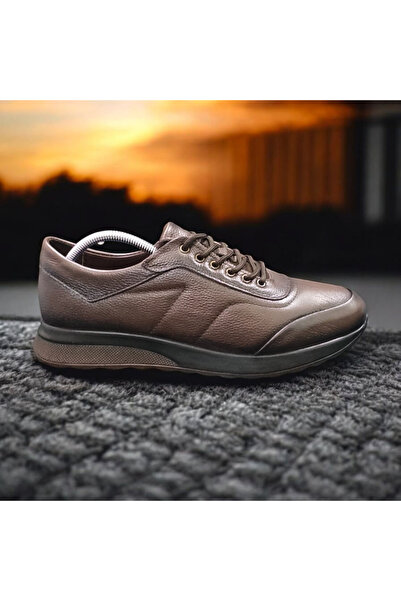 VİVA SHOES Casual Genuine Leather Full Orthopedic Men's Shoes (Brown)