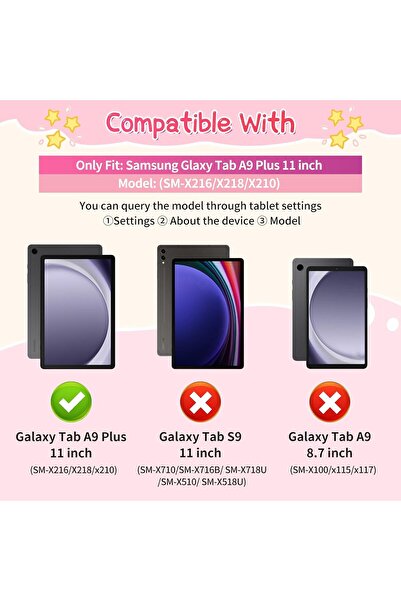 Coolden Case compatible with Samsung Galaxy Tab A9 Plus for kids, mermaid pattern, 360° rotating stand, strap, pink