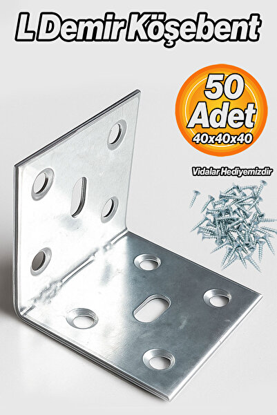 Badem10 Metal L Demir 40x40x40 mm (50 Adet) Raf Dolap Mobilya Köşe Bağlantı A...