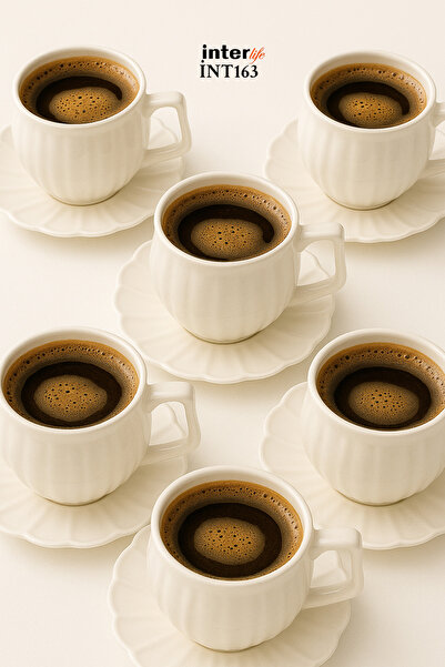 İnterlife 6 Kişilik Balkabağı Formda Kahve Fincanı Seti Porselen 12 Parça Türk Kahvesi Espresso Fincanı