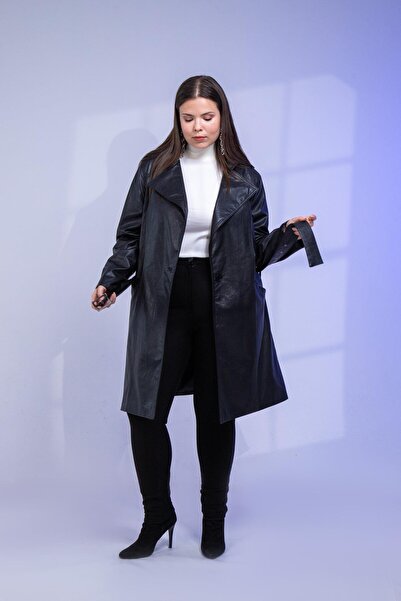 Roxxlen Μαύρο δερμάτινο μπουφάν με ζώνη μεγάλου μεγέθους Oscar