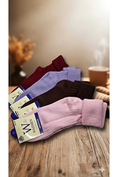 Warmen YÜN KATLAMALI PATİK ÇORAP; KIŞLIK; ASORTİ 4'LÜ PAKET; 36-40 NUMARA