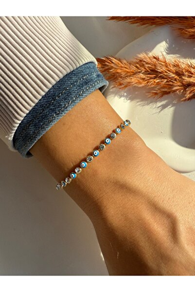 i-k global ticaret Altın Kaplama Kristal Taşlı Nazar Boncuklu Bileklik