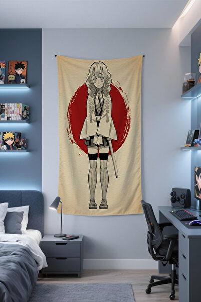 Etnik Dekor Demon Slayer Mitsuri Kanroji Dijital Baskı Duvar Örtüsü