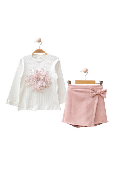 kokosh _ kidss burcu sapmaz Polka dot floral patterned scuba girl shorts skirt set.