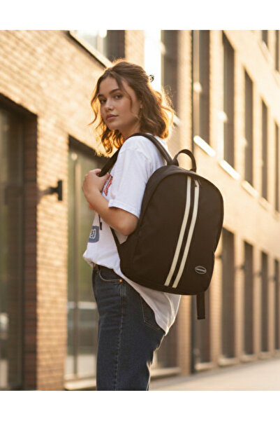 REDTAG Women Black Striped Backpack