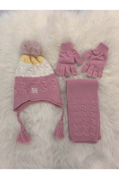 kidsense Girl's Fleece-Lined, Pilling-Resistant Scarf, Beanie, Gloves Set of 3, Ages 4-8