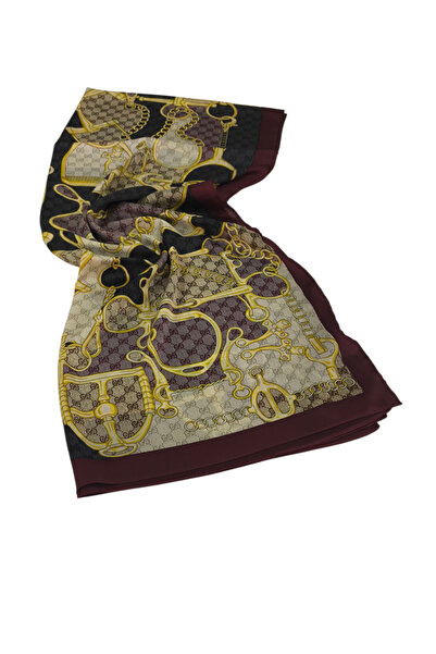 PİRAMİT GUCCİ VUAL İPEK ŞAL G BASKILI KEMERLİ DESEN BORDO