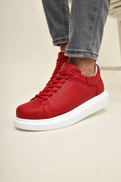 Lucy Shoes Yg257 Men's Lace-Up Leather High Quality Daily Casual Shoes Red -Cbt
