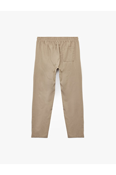 Koton Linen Cotton Blend Chino Trousers with Lace-Up Waist and Pocket Detail