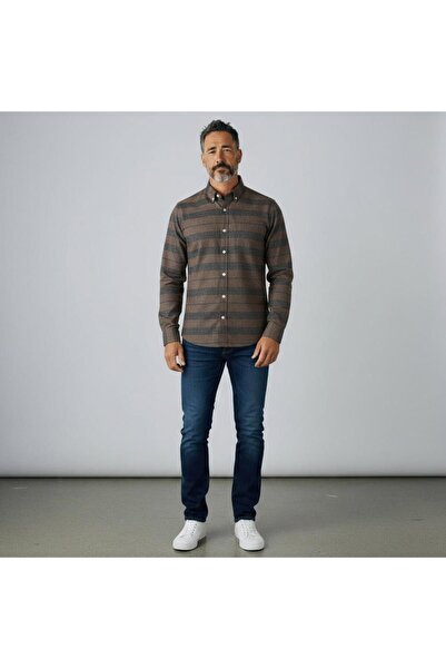 GÖMLEK GALERİSİ Classic Loose Fit Panel Patterned Wool Men's Shirt