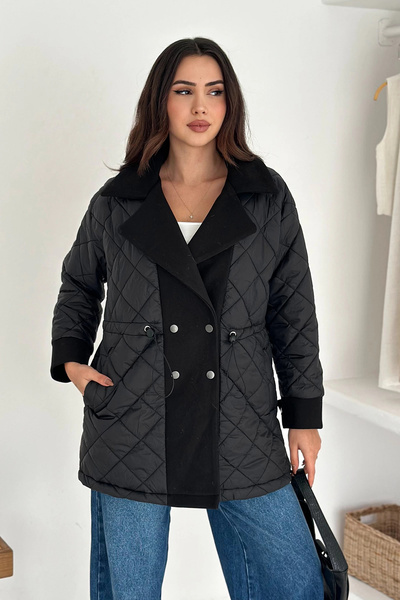 AsprinFashion Palton matlasat cu detaliu brodat negru