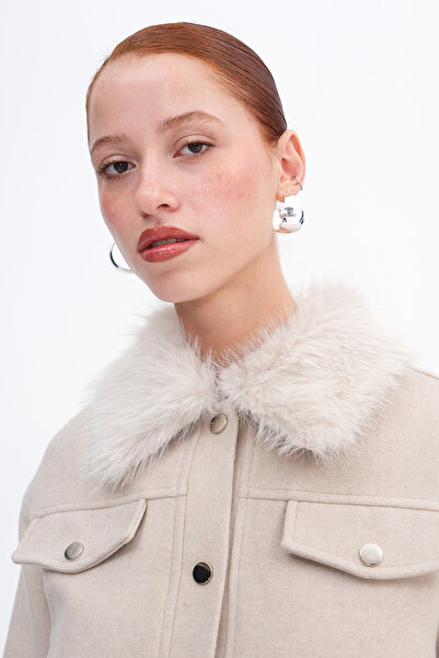 Addax Fur Collar Short Coat M7654