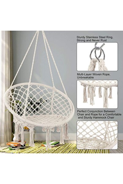 e world unbox happiness Agility Hammock Chair Macrame Swing - Hanging Cotton Rope Hammock Chair (Beige + Kits)