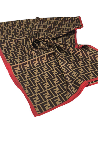 PİRAMİT FENDİ F DESEN VUAL İPEK ŞAL BORDO KAHVE