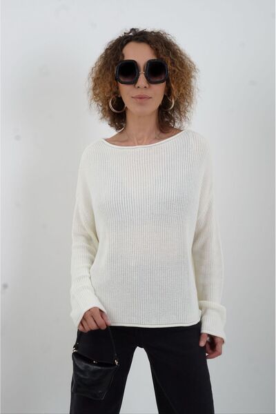 Zelish My Sister Πουλόβερ με λαιμόκοψη κρεμ βασικό πλεκτό πουλόβερ