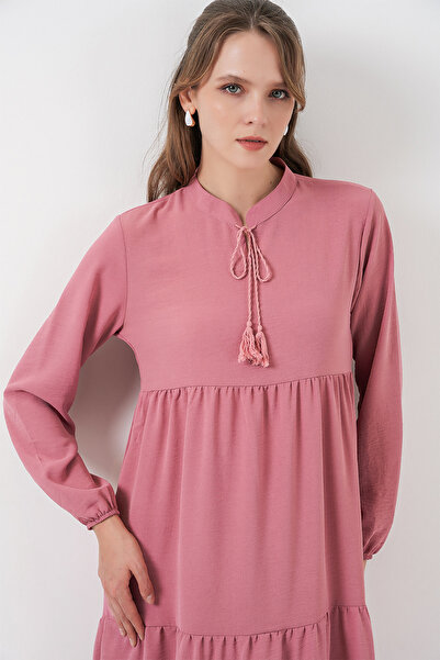 Bigdart T1627 Collar Lace-Up Dress - Dusty Rose