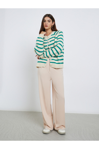 Styli Relaxed Fit Striped Knit Cardigan