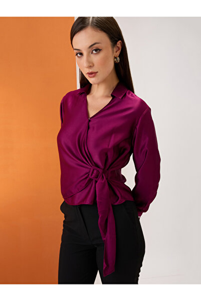 Globus By Styli Women Solid Shirt Collar Twisted Buckle Detail Top