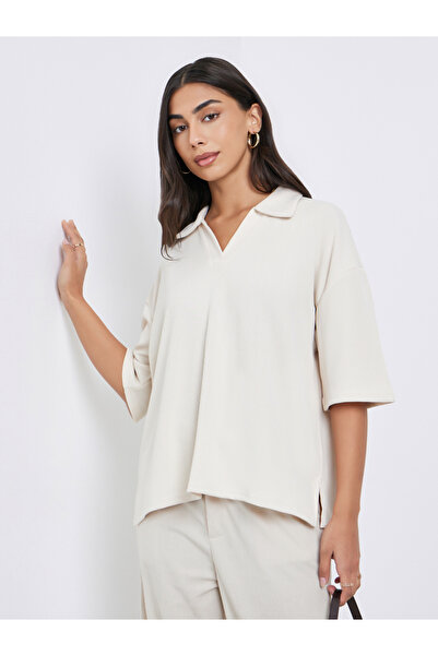 Styli Beige Soft Touch Relaxed Fit Polo T-Shirt