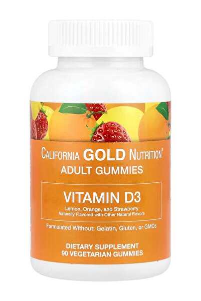 California Gold Nutrition Vitamin D3 Gummies Lemon Orange and Strawberry, 90 Gummies