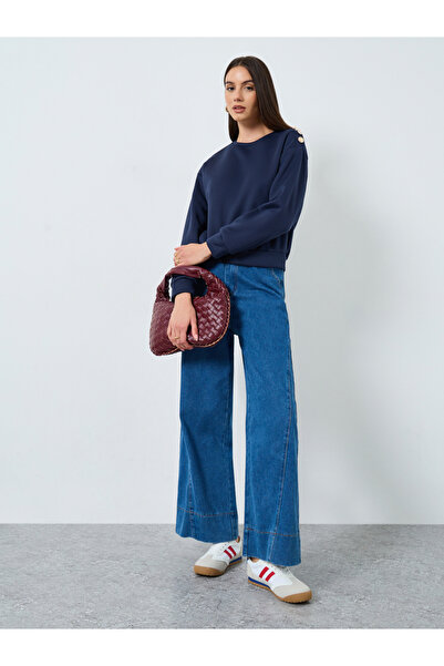 Styli Navy Blue Regular Fit Sweatshirt with Shoulder Buttons