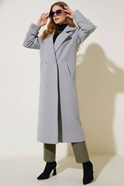 Kirazgym Women's Adel Double-Breasted Collar Long Cashmere Coat