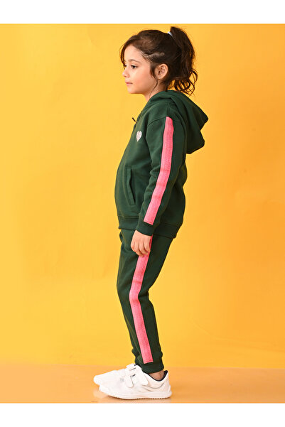 Anthrilo By Styli Olive Fleece Pink Glitter Tape Hoodie and Joggers Set