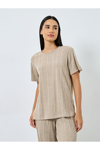 Styli Melange Brushed Ribbed Top and Pyjama Set