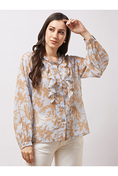 Globus By Styli Women Abstract Print Balloon Sleeves Ruffled Top