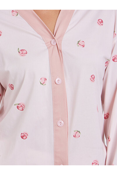Styli Peach Print Shirt and Pyjama Set