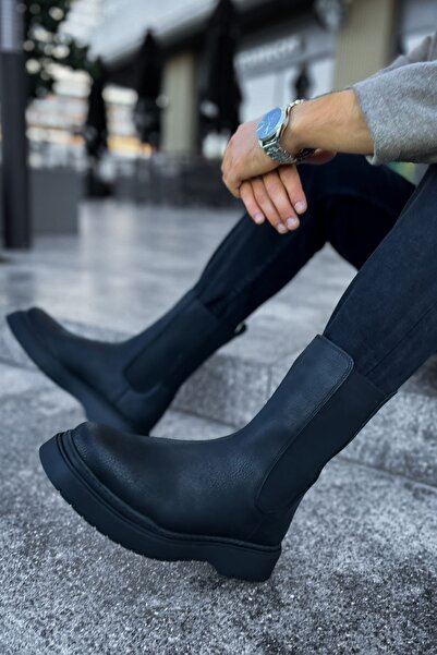 Lucy Shoes Yg223 Alaska Men's Sports Casual Laceless Leather Boots Cst - Black